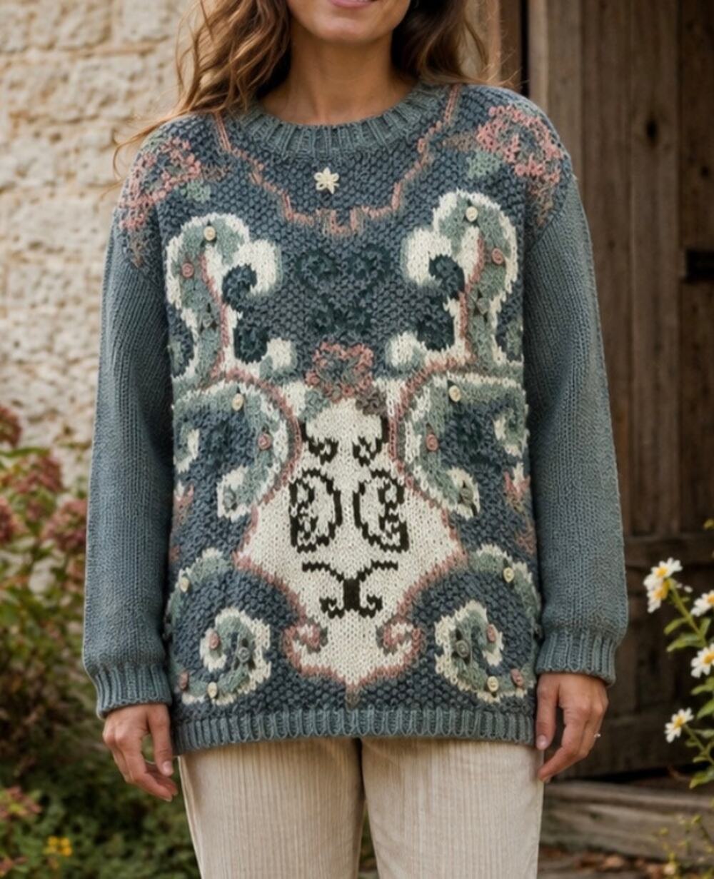 Vintage Classic Element Cottagecore Grandpa knit Sweater ugly sweater 80s 90s M